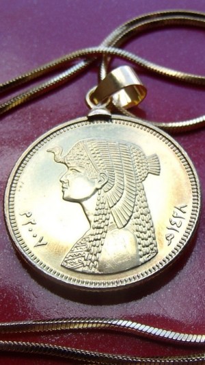 Custom Cleopatra Handmade Coin Pendant on a 24" 18k Gold Filled Box Snake Chain