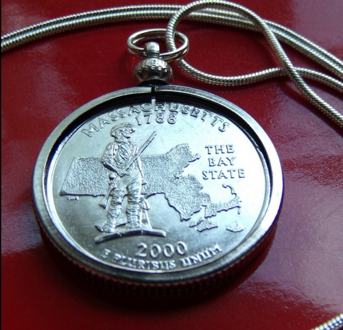 Massachusetts State Quarter Coin Pendant Necklace