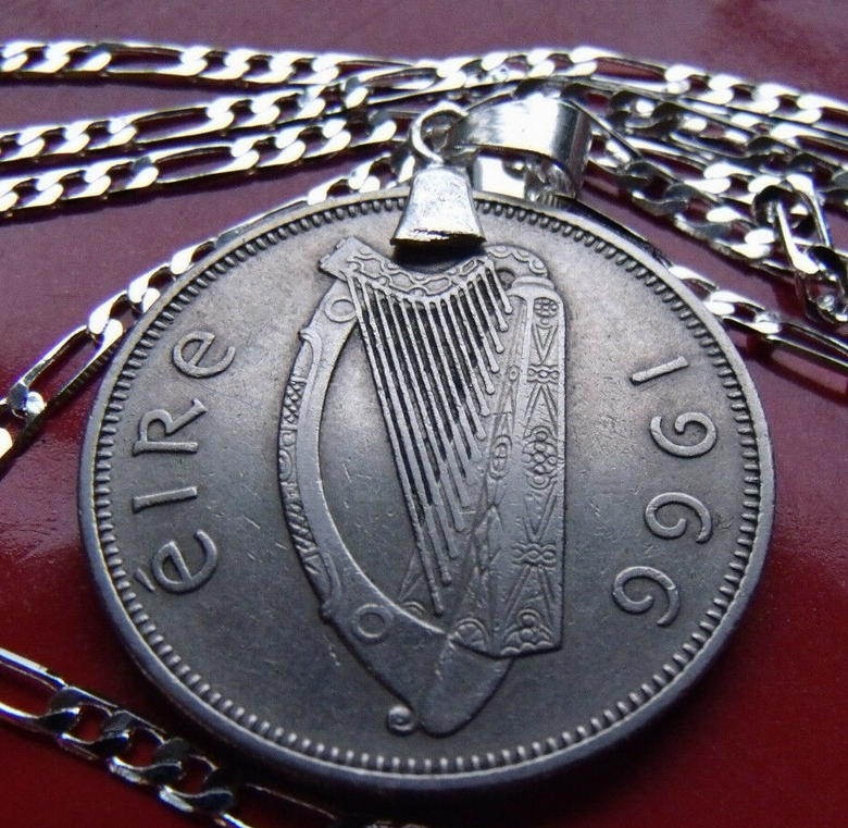 Irish Harp Coin Pendant Necklace