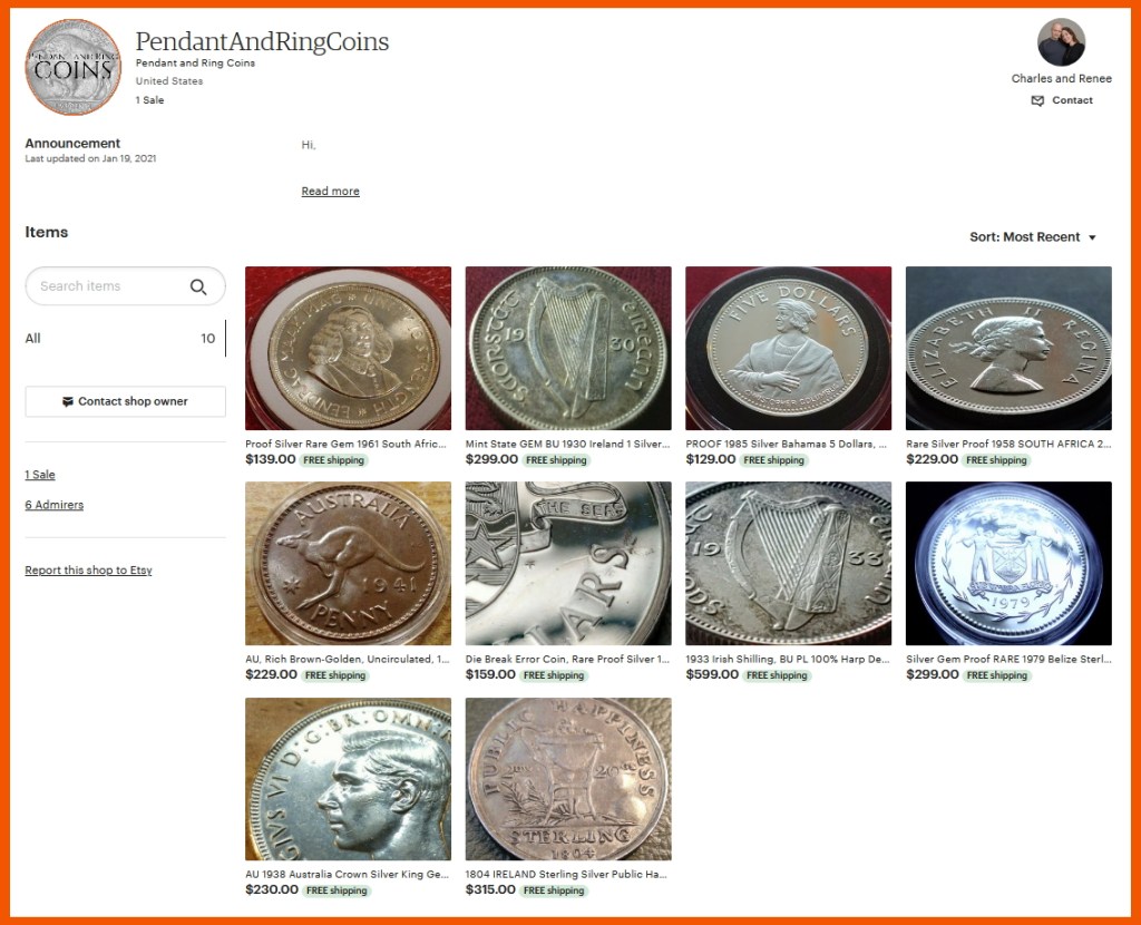 Pendant and Ring Coins on Etsy