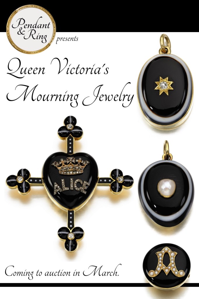 Image of four of Queen Victoria's pieces of mourning jewelry.