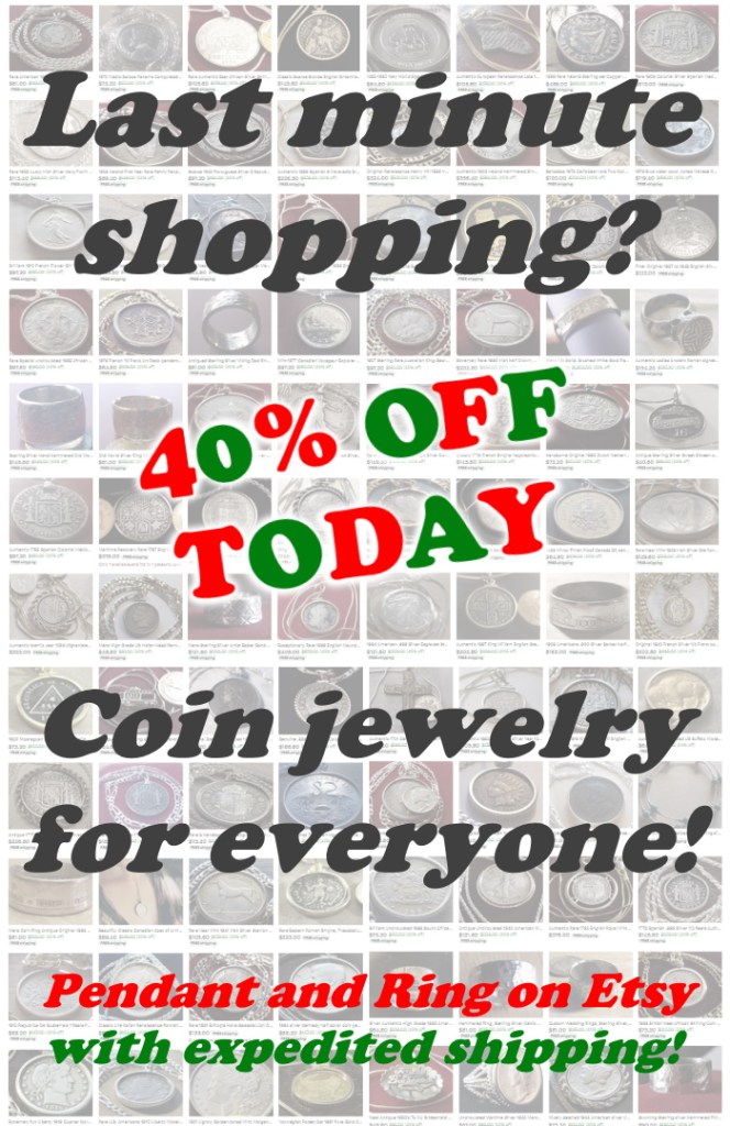 coin-jewelry-on-sale Last minute shopping? 40% off today. Coin jewelry for everyone! Pendant and Ring on Etsy with expedited shipping.