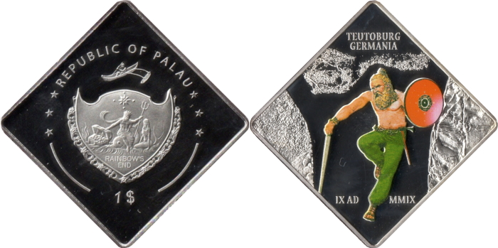 One Republic of Palau Dollar, Colorized Proof Coin, Silver clad copper, 2009.